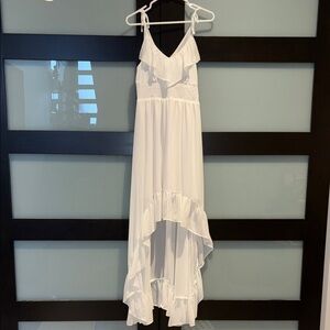 White Ruffled High-Low Spaghetti Strap Dress